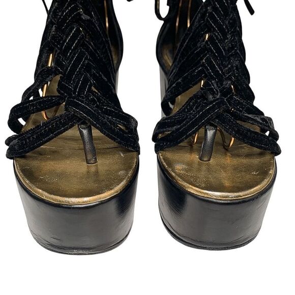 Chanel Interlocking CC Logo Wood Platform Velvet Gladiator Sandal EU 39 US 8-8.5 - Picture 5 of 11